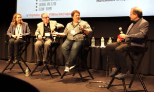 Kate Sanford, left, Leo Trombetta, Kelley Dixon and moderator Michael Berenbaum. Photo by Dan Ochiva