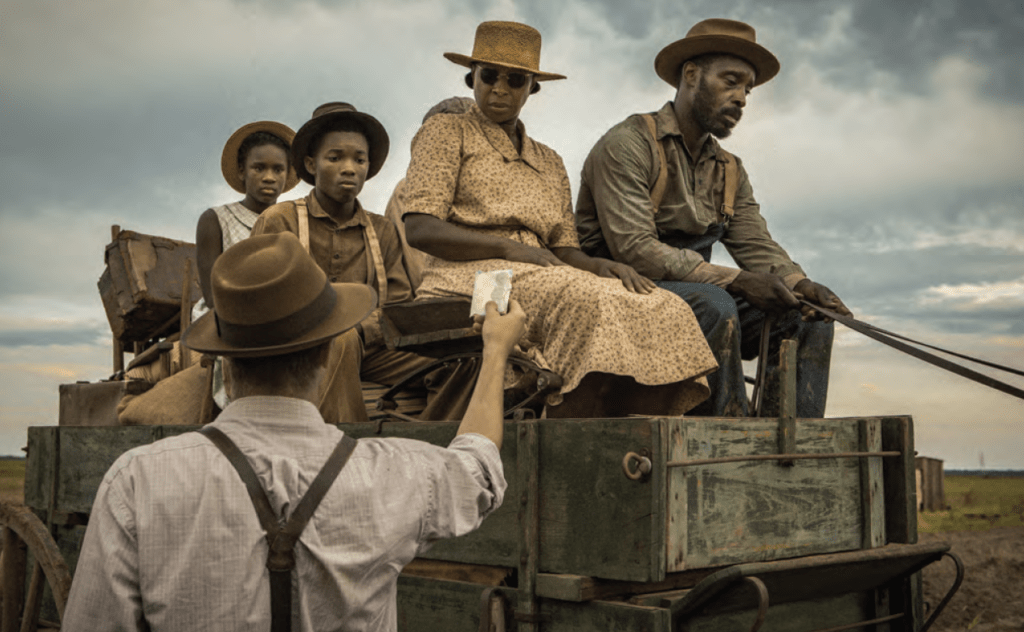 WAGON TRAIN: A scene from “Mudbound.”